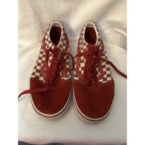 Vans Old Skool Red White Checker Suede Skate Shoes Sneaker Youth 7